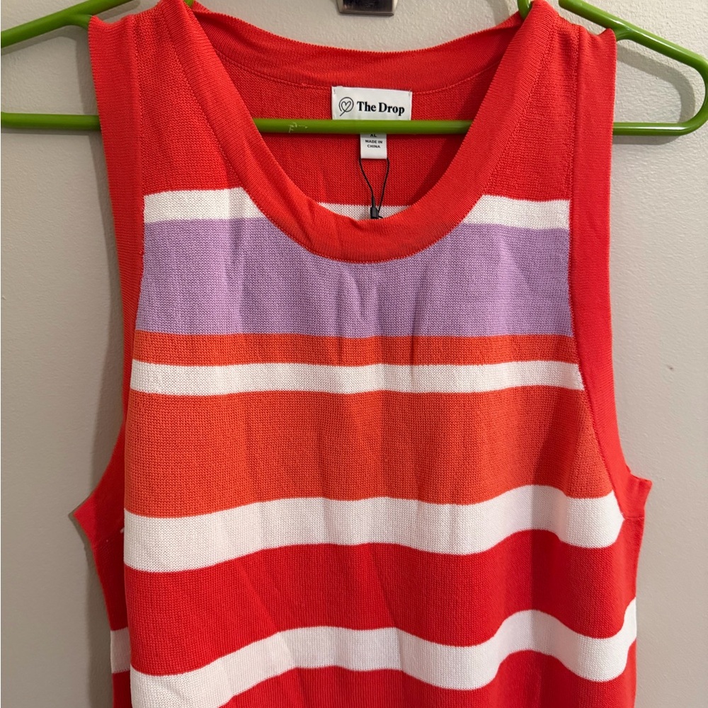 Vibrant Striped Midi Dress - Coral and Lavender - Picture 3 of 6